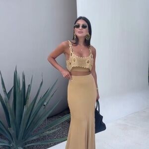 H&M Studio Gold crochet top and maxi skirt set